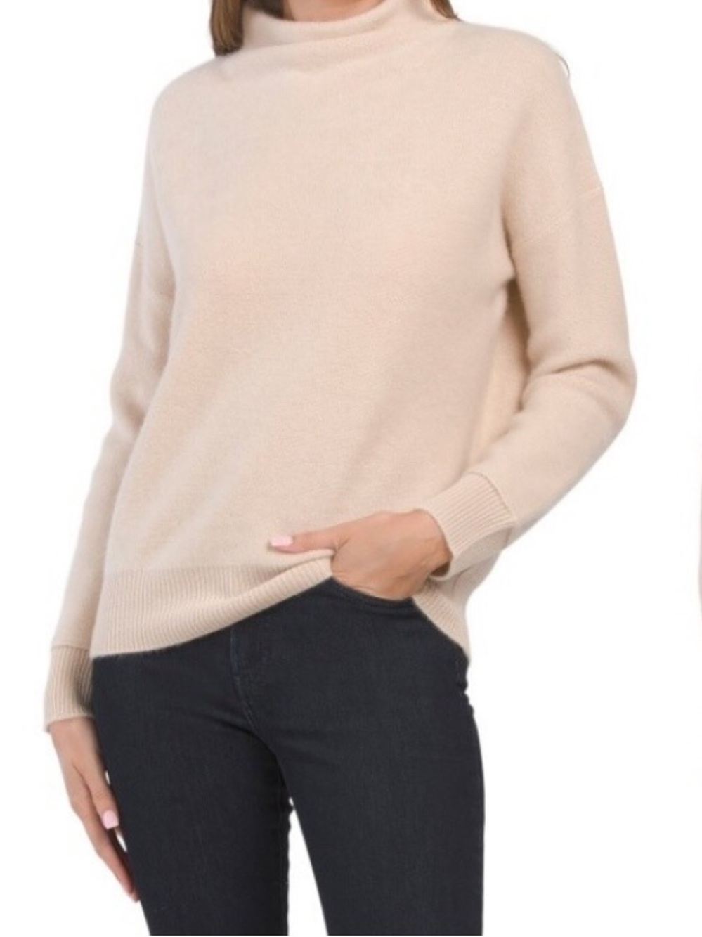 Tahari 100% Cashmere Sweater Women’s XS Beige Crew Neck Long Sleeve Soft Luxury